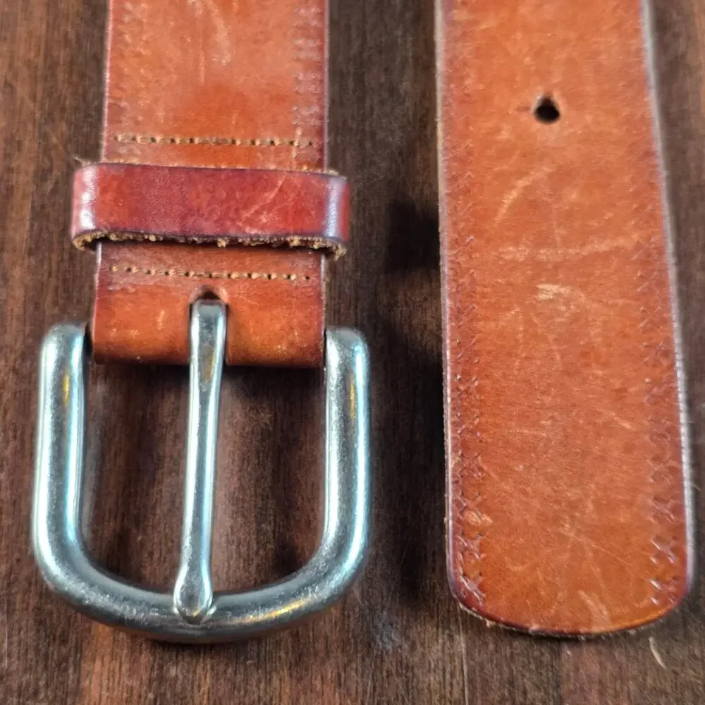 Vintage Fossil Multicolor Leather Link Belt Brass Buckle Boho Western 44